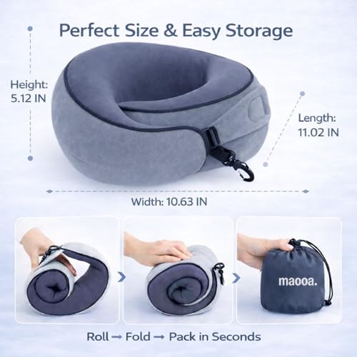 Travel Pillow with Eye Mask Earplugs Kit set, Memory Foam Neck Pillow with 360 Support, Stuffable Travel Pillow with Bag, Office Nap Kit, Luggage Saver Fillable Pillow, Best for Car, Flight, Train