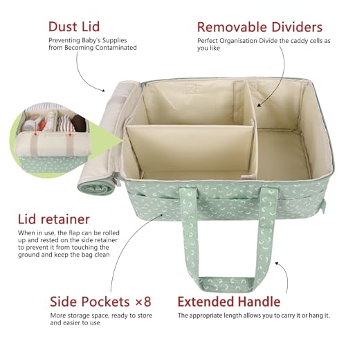Diaper Caddy Organizer, Baby Basket for Baby Shower With Lid，Car Caddy for New Born，Portable and Foldable Baby Essentials with Handle/8 Side Pockets (cotton print)