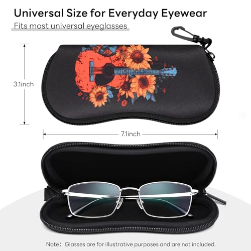 Sunglasses Case with Belt Clip, Ultra Light Neoprene Zipper Soft Padded Glasses Case for Women Men - color: Flower Guitar