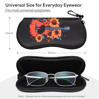 Sunglasses Case with Belt Clip, Ultra Light Neoprene Zipper Soft Padded Glasses Case for Women Men - color: Flower Guitar