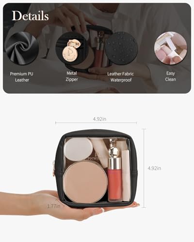 Pocmimut Clear Makeup Bag, Easy to Find Mini Makeup Bag for Purse, Travel Makeup Bag for Car, Compact Cosmetic Pouch for Daily Essentials,Black - color: Black, style: Mini
