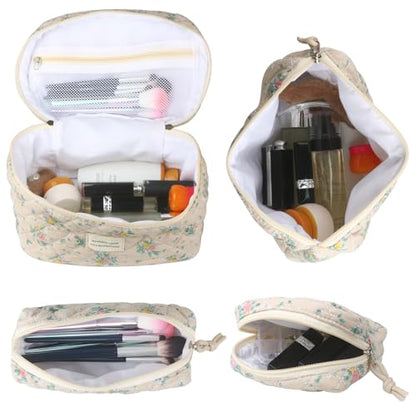 NATINSA Cute Makeup Bag for Women(2 Pcs), Travel Cosmetic Bags, Quilted Coquette Aesthetic Floral Toiletry Organizer Bag (45 - Yellow Rose/4PCS) - color: 45 - Yellow Rose/4PCS