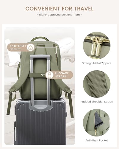 LOVEVOOK Travel Backpack for Women/Men, Personal Item Bag with 3 Packing Cubes Fits 17" Laptop, 50L Travel Backpack Carry on Flight Approved, Water-resistant Carry On Bag for Airplanes - color: Pea Green, size: 50L-4PCS