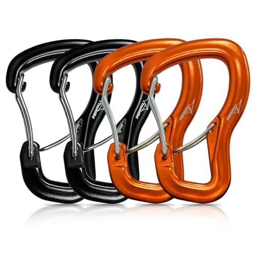 Heavy Duty Carabiner Clip Hook 8KN (1763 lbs), 2 PCS Ultra-Light Aluminum Caribeaners with Double Door D Ring Shape, for Hammock, Camping, Hiking, Backpacking, Dog Leash, Keychain Clip - style: 2Black+2Orange