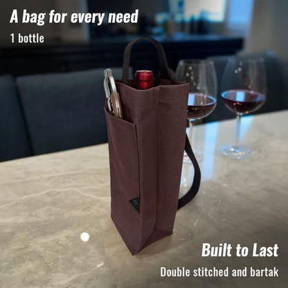Under NY Sky Wine Tote Bag, Portable Canvas Carrier w/Shoulder Strap, Lightweight, Wine Gift for Travel & Picnic - Single Bottle - Burgundy - color: Wine Bag 1 Slot Burgundy