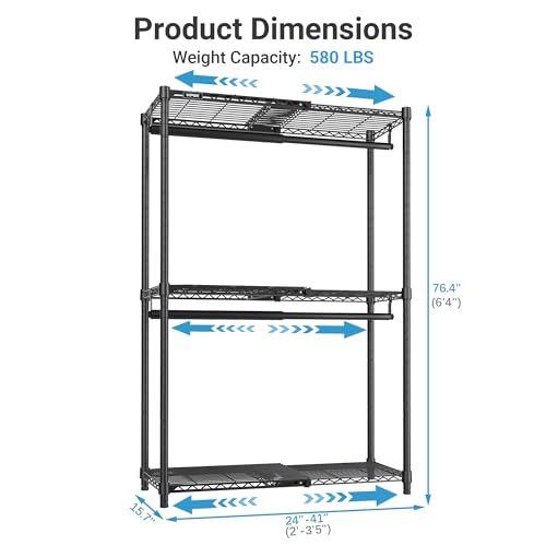 VIPEK X1 Expandable Clothes Rack Heavy Duty Adjustable from 2' to 3'5" with Adjustable Shelves and Hanger Rods, Reach-in & Walk-in Closets Metal Garment Racks Portable Closet, Black - color: Black, size: X1
