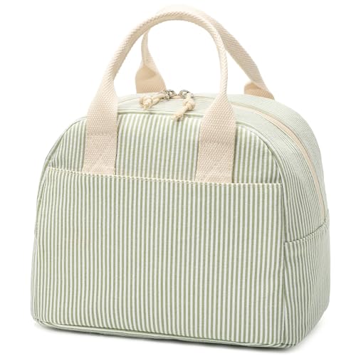 LOVELYWIND Lunch Bag for Women Cute Lunch Bags for Women Lunch Tote Bags Reusable Insulated Lunch Box Large Capacity Reusable Insulated Cooler for Work or Travel Gifts or Beach - color: 2-Green Striped