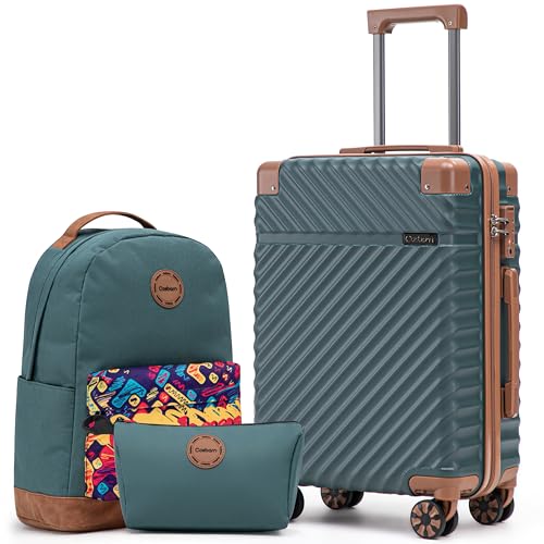 Cosbarn Carry On Luggage 22x14x9 Airline Approved, Hardside 20 Inch Carry on Suitcases with Wheels, Hard Shell ABS Lightweight Carry on Luggage Set, Travel Suitcase Set with TSA Lock, DarkGreen - color: DarkGreen, size: 3 Piece Sets (20/BP/TB)