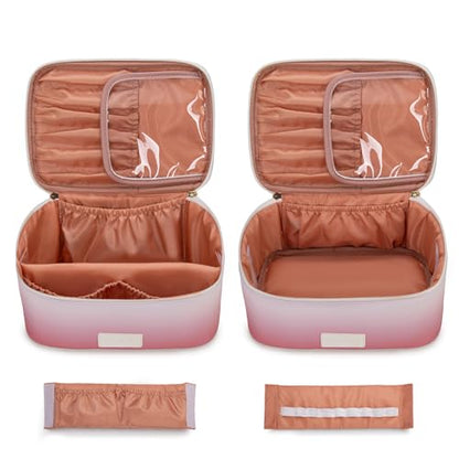 Montana West X Wrangler Travel Makeup Bag 2pcs Set Large Cosmetic Bag with Makeup Brush Holder Portable Make Up Organizer Cute Toiletry Bag with Divider and Handle for Women Gradient - color: Khaki-Tan