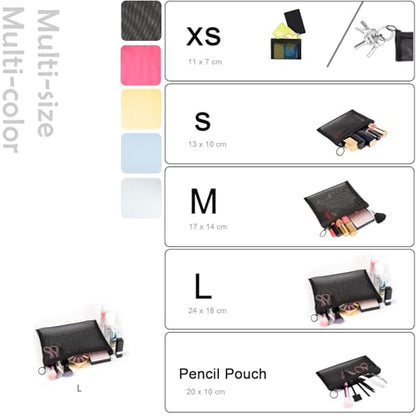 Patu Zipper Mesh Bags, Size L / A5, 5 Pieces, Beauty Makeup Cosmetic Accessories Organizer, Travel Toiletry Kit Set Storage Pouch, Black - size: L A5 (9.25" x 7", 5 pcs)