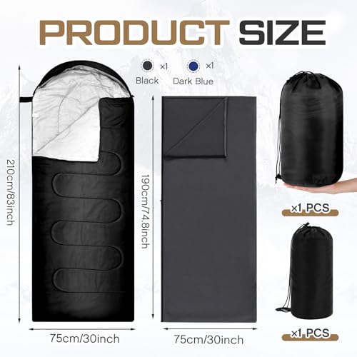 Tranqun Sleeping Bags for Adults with Fleece Cotton Liner, Warm Portable Waterproof Lightweight with Compression Sack for Spring Camping Hiking Travel