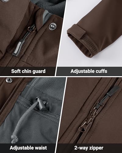 Outdoor Ventures Women's Lightweight Waterproof Fleece Lined Hooded Softshell Rain Jacket, Warm Windbreaker Long Coat - color: Chocolate, size: Medium