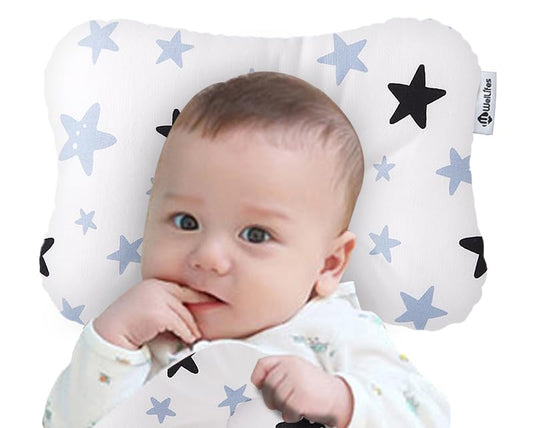 Soft Hypoallergenic Baby Head & Neck Support Organic Cotton Cover Machine Washable (Star Blue) - color: Star Blue