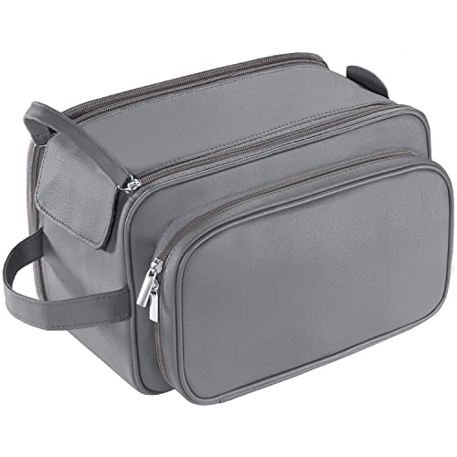 Buruis Extra Large Toiletry Bag for Men, Travel Toiletry Organizer Dopp Kit Water-resistant Shaving Bags, PU Leather Cosmetic Bathroom Shower Bag for Toiletries, Grooming, Accessories (Grey) - color: Grey
