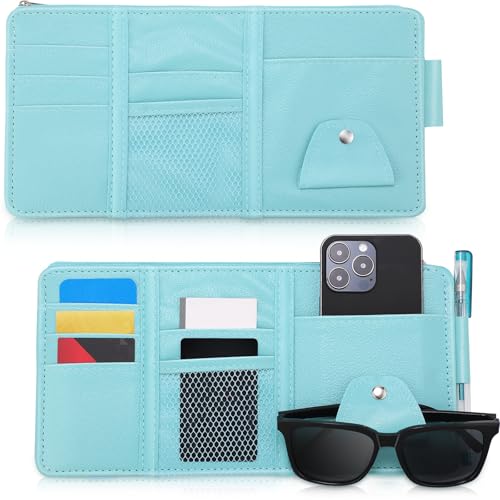 Boao 2 Packs Car Sun Visor Organizer, Sunglasses Holders for Car Sun Visor PU Auto Interior Accessories Storage Travel Document Holder with Multi Pocket (Blue, 12.2 x 6.1 Inches) - color: Blue, size: 12.2 x 6.1 Inches