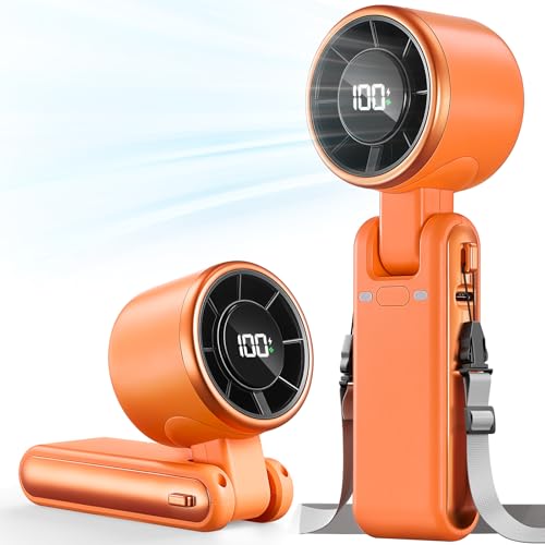 Portable Handheld Turbo Fan - 5 Gear High Speed 4000mAh Rechargeable Mini Personal Hand Fan Blow Cold Air, Battery Operated Travel Essentials, Gifts for Women, Men (Cosmic Orange) - color: Cosmic Orange