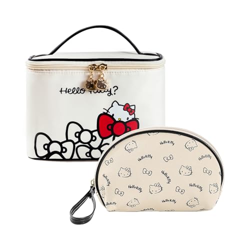 Vimanllie Travel Makeup Bag Large Cosmetic Bags with Brush Holder,Beige 2PCS Portable Cosmetic Case for Women,Portable Toiletry Bag for Girls - color: 3B-Light Beige