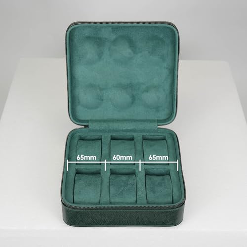 Watch Travel box Real Top-grain Leather, 6 Watches Storage Organizer Roll Case for Man and Women, Leather Packing Box with Suede to Protection Zipper Fit All Watches Up to 60mm (6W-Z-GRL) - color: 6W-Z-GRL