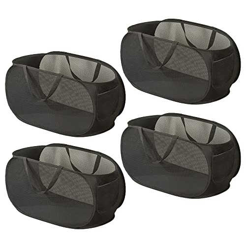 4 Pcs Mesh Popup Laundry Hamper, Opening Laundry Basket,Popup Laundry Basket with Durable Handles,Foldable Pop-up Mesh Hamper Dirty Clothes Basket for Clothes & Laundry-Home Organization - color: Black