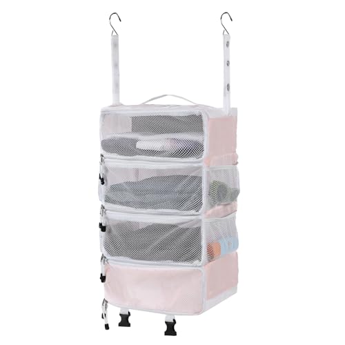 Surblue Hanging Travel Organizer Portable Hanging Luggage Organizer Multiple Compartments Collapsible Compression Closet Packing Cubes,Pink,M - color: Pink, size: Medium