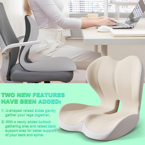 Buttocks Cushion for Office Chair Memory Foam Seat Pad for Butt Support Tailbone Relief Ergonomic Chair Cushion for Home Car Travel or Work (Off White) - color: Off White
