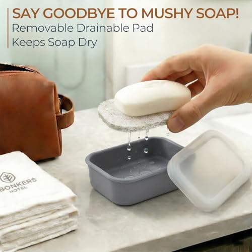 AIMAIAIMAI Compact Leakproof Travel Soap Case, Silicone Travel Soap Container, Portable Soap Box with Drainage Layer, Shatterproof Soap Holder for Bathroom, Gym (Gray) - color: Gray