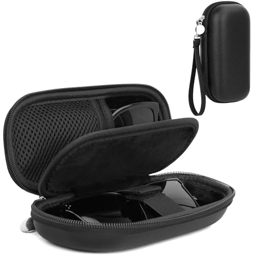 Double Glasses Case for Women Men, Dual Eyeglass Travel Organizer with Wristband - color: Black