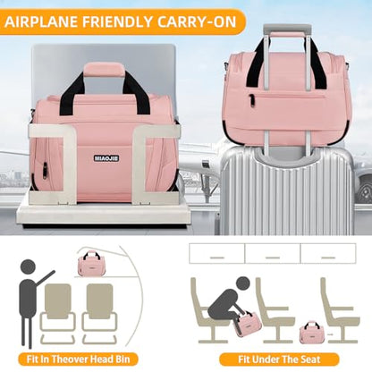 Underseat Carry On Luggage - Lightweight Travel Tote Weekender Bag Overnight Duffle for Travel, Personal Item - Pink-16Inch - color: Pink, size: 16IN