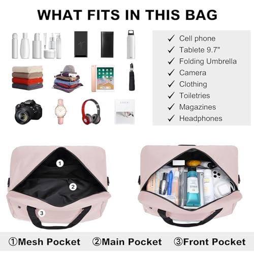Kono Travel Duffel 20L Under Seat Carry-On Sports Tote Gym Weekender Overnight Bag - 15.75"x9.84"x7.87" Pink - color: Pink, size: M(15.75in x 9.84in x 7.87in)-20L