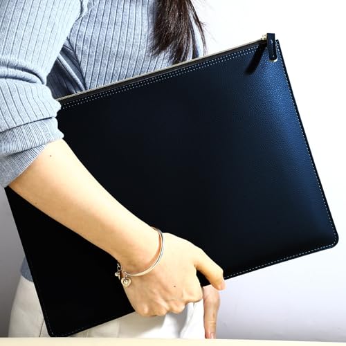 PU Leather A4 File Folder Zipper Document Holder Envelope Folder Case for Receipt Contract (Blue) - color: Blue