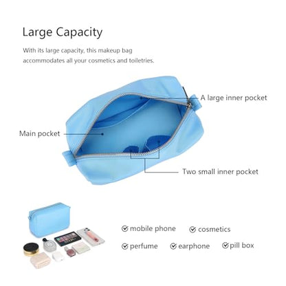 Organizer Bag Lightweight Cosmetic Bag with Ring Clasp Perfect Travel Makeup Bag for Women nylon Stand Up Design (Sky Blue/Nylon) - color: Sky Blue/Nylon