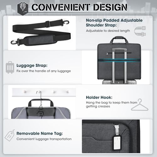 RAINSMORE Garment Bags for Travel Carry On Garment Bag for Hanging Clothes, Suit Bag for Business Trips with Shoes bag & Shoulder Strap, Waterproof Foldable Suit Luggage Bag for Men Women, Gray - color: Grey
