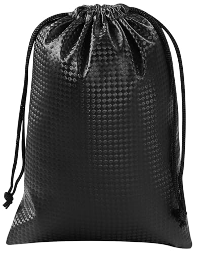 PALTERWEAR Tech-Weave PU-Coated Drawstring Bags (Set of 5) Water-Resistant, Directional-Stretch Travel Organizers for Phone, Toiletries, Tech Gear, Collections - Wipe-Clean (Black 3D, 5 x 7 Inch) - size: 5 x 7 Inch