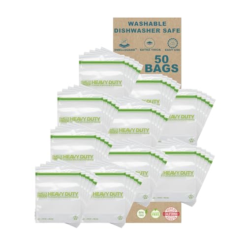 Smelly Proof BULK VALUE, 50-Pack HEAVY DUTY 5-mil Reusable Bags, Stand-Up, Expandable, Dishwasher-Safe, Odor-Proof, Durable Poly Nylon (Non-Silicone) US-Made 8.5" x 10" Quart 50pk - size: 50pk Quart 8.5" x 10"