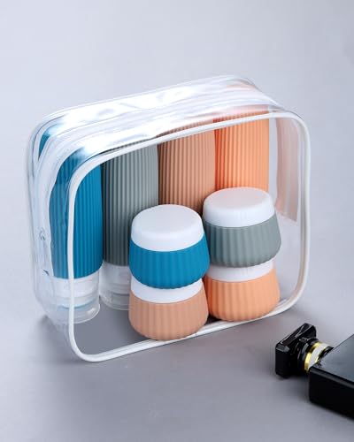 Mrsdry Travel Bottles 8 Pack, TSA Approved 3 oz Toiletries Containers, Leak Proof Silicone Squeezable Essentials Jars with Clear Bag - color: Ocean Sunset, size: Bottle 3oz Jars 1oz