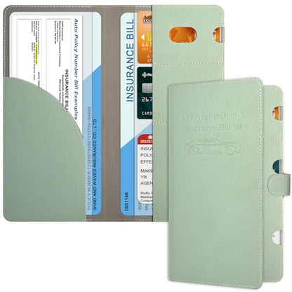 RSAquar Car Registration and Insurance Holder, Vehicle Glove Box Organizer Cool Car Accessories, Car Document Holder for Cards, Driver License & Essential Document, JD-Green - color: JD-Green