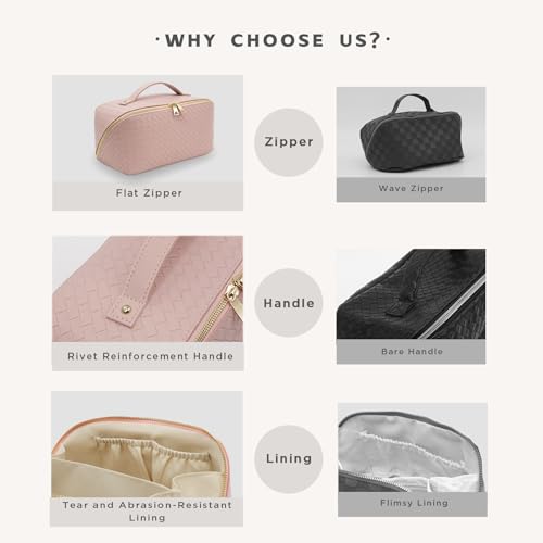 Travel Makeup Bag – Large Cosmetic Organizer with Waterproof PU Leather, Smooth Double Zipper & Tear-Resistant Lining, Toiletry Pouch for Women (Pink) - color: 03-Pink