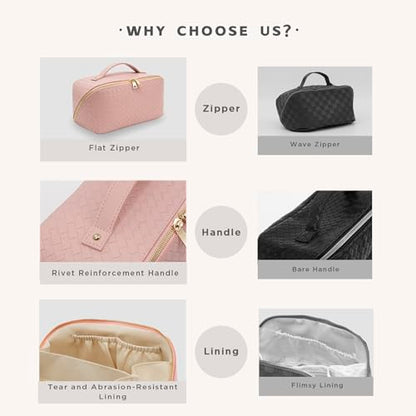 Travel Makeup Bag – Large Cosmetic Organizer with Waterproof PU Leather, Smooth Double Zipper & Tear-Resistant Lining, Toiletry Pouch for Women (Pink) - color: 03-Pink
