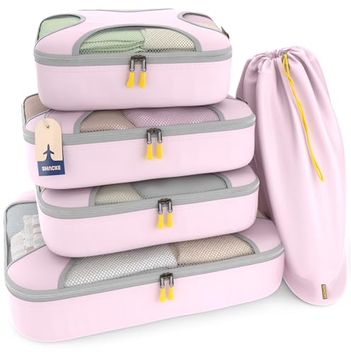Shacke 5 Set Packing Cubes for Travel – Luggage Organizer & Suitcase Bags with Laundry Bag, Carry On Packing Organizer, Travel Accessories for Women Men (Petal Pink) - color: 5 Set - Petal Pink, size: Set of 5