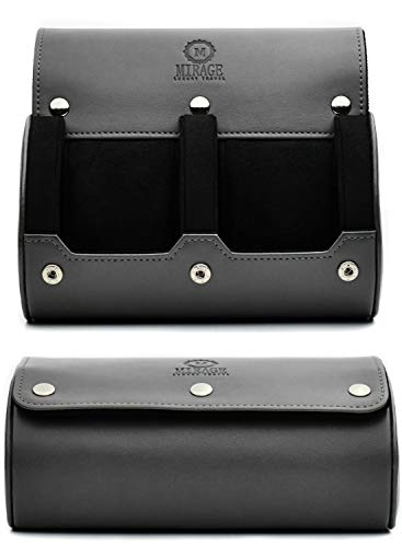 2 Watch Roll Travel Case for Men - Watch Holder and Storage for Travel - Slate Gray Swiss Motif Vegan Leather - color: Slate Gray 2-watch case