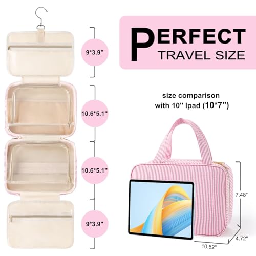 TOPEAST Hanging Toiletry Bag - Large Capacity Personalized Travel Bag for Women, Cruise Ship Essentials - Letter S, Pink - color: Pink, style: S