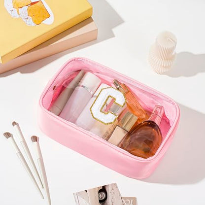 Personalized Initial Clear Makeup Bag Cosmetic Bags Travel Toiletry Bag Essentials Emergency Pouch Gifts for Girls Girlfriend Kids Birthday Graduation Teacher (Pink C) - style: C