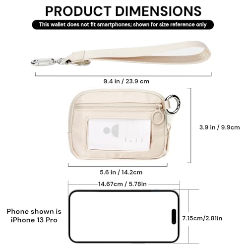 Beige Mini Zip Card Case for Women with Clear ID Window, Coin Purse, Lightweight Small Zipper Wallet,Portable Organizer - color: Light Beige