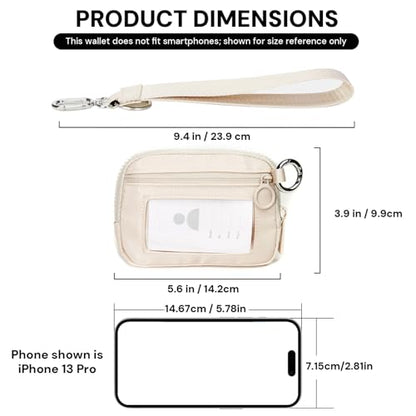 Beige Mini Zip Card Case for Women with Clear ID Window, Coin Purse, Lightweight Small Zipper Wallet,Portable Organizer - color: Light Beige