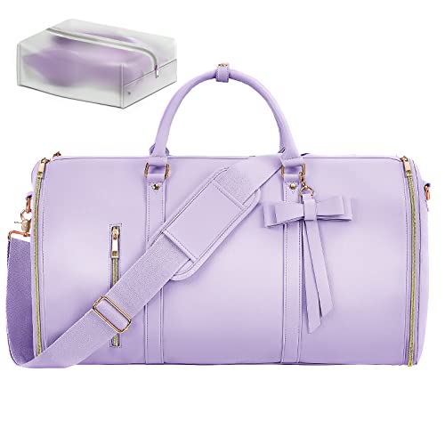 Garment Bags for Travel for Women, Stylish Garment Duffle Bag, Convertible & Foldable 2 in 1 PU Suit Bag For Hanging Clothes, Business Trip Bag With Toiletry Pocket & Shoes Compartment, Purple - color: Purple