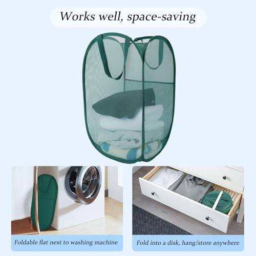 Upgraded 100L Extra Large Collapsible Laundry Baskets, 2 Pack XL Mesh Pop Up Laundry Hamper with Handles, Portable Travel Laundry Basket, Foldable Hamper. Green - color: Green, size: 2-Pack Vertical