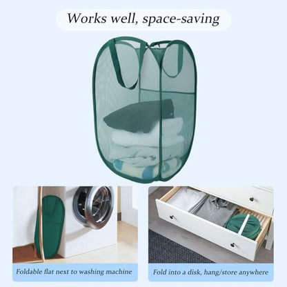 Upgraded 100L Extra Large Collapsible Laundry Baskets, 2 Pack XL Mesh Pop Up Laundry Hamper with Handles, Portable Travel Laundry Basket, Foldable Hamper. Green - color: Green, size: 2-Pack Vertical