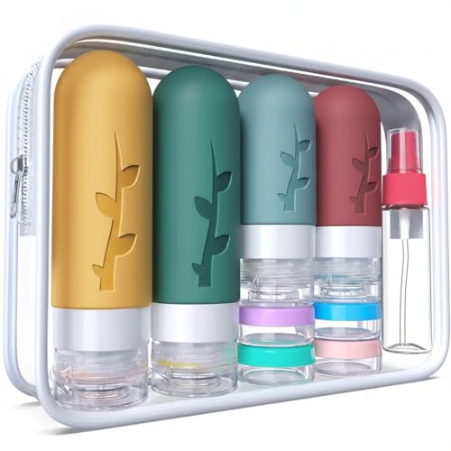 DEPOZA Travel Bottles Kit (16 Pack) - TSA Approved, Leak Proof Silicone Squeezable Containers for Toiletries. Complete Set with Jars, Sprayers & Bag (Wine Red) - color: Wine Red