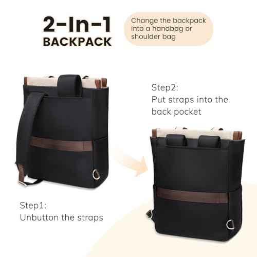 Convertible Daypack Laptop Backpack for Women Men Carry on Tote Backpack Bookbag for College Work Nurse Travel,16Inch,Apricot Brown - color: Apricot Brown