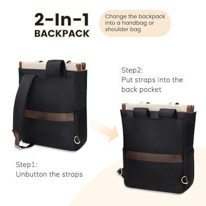 Convertible Daypack Laptop Backpack for Women Men Carry on Tote Backpack Bookbag for College Work Nurse Travel,16Inch,Apricot Brown - color: Apricot Brown